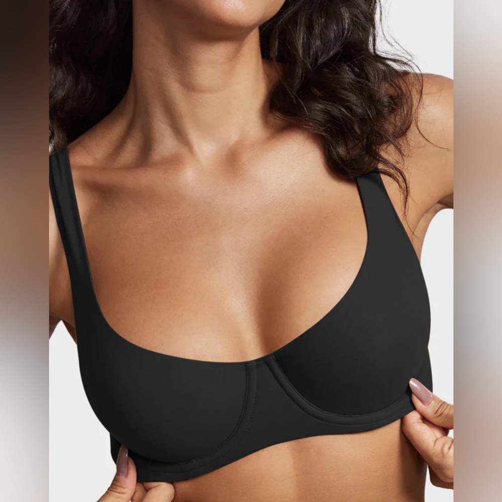 SHECURVE BLACK UNDERWIRE SEAMLESS UNLINED BALCONETTE BRA